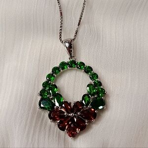 Chrome Diopside and Red Garnet Sterling Silver Necklace